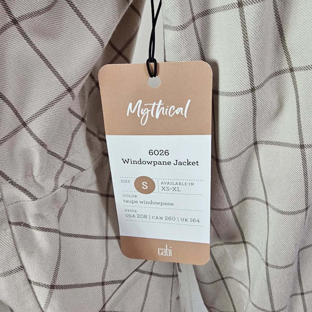Cabi Windowpane Jacket Style # 6026 Taupe Cinched Waist Size Small